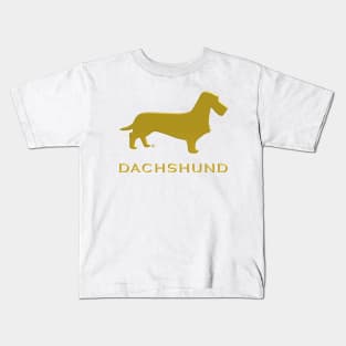 Coarsehaired Dachshund silhouette with text golden color Kids T-Shirt